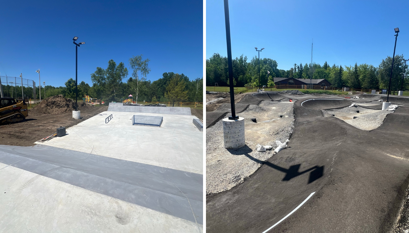 Left and right concrete skate park under construction