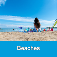 person sitting on a beach with word beaches