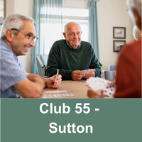 group of senior playing cards with text Club 55 - Sutton