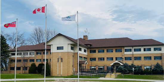 Civic centre with three flag poles in front