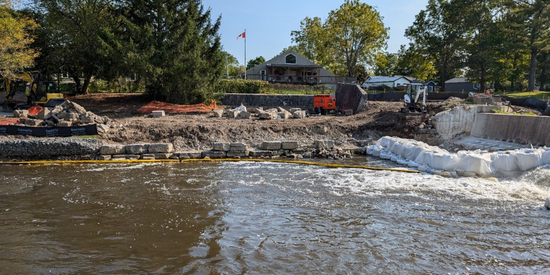 Construction on the bank of a river