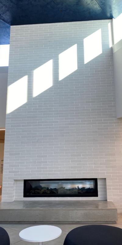 Fireplace with white brick