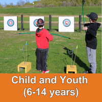 two children with bows and arrows facing bullseyes