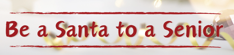 background of a ribbon and ornament with text Santa to a Senior