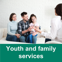 family talking to professional representing Youth and family services