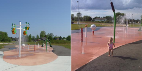 side by side of the splash pads at ROC