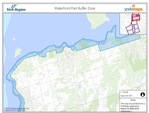 map of the the Georgina waterfront park buffer zone