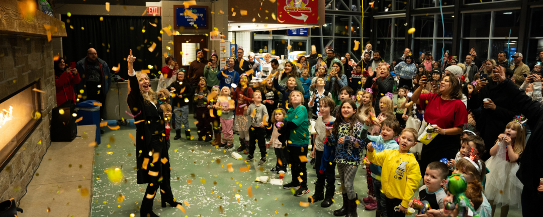 kids and parents celebrating new year's at the ROC